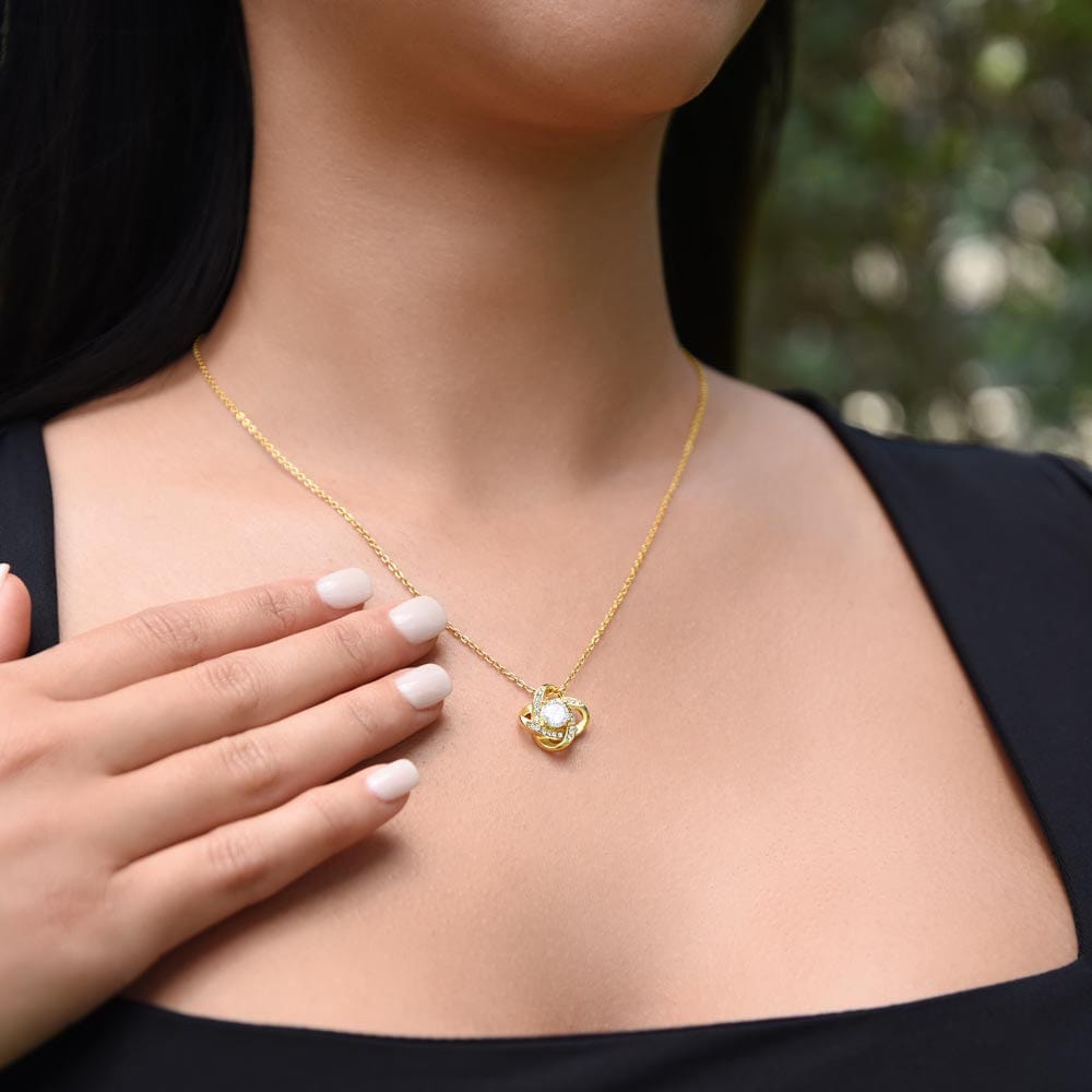 MY LOVE FOR YOU | Love Knot Necklace with PERSONALIZABLE Message | Yellow and White Gold Variants