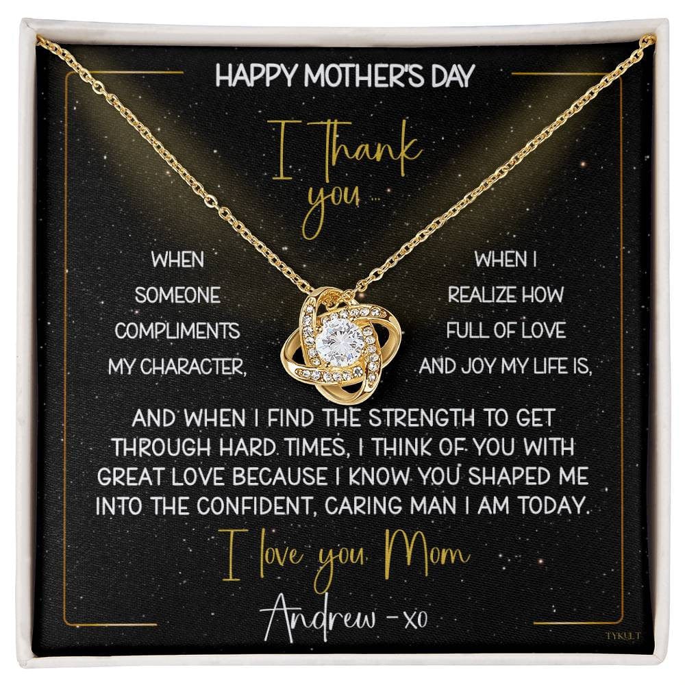 HAPPY BIRTHDAY or MOTHER'S DAY from SON | Love Knot Necklace with PERSONALIZABLE Message