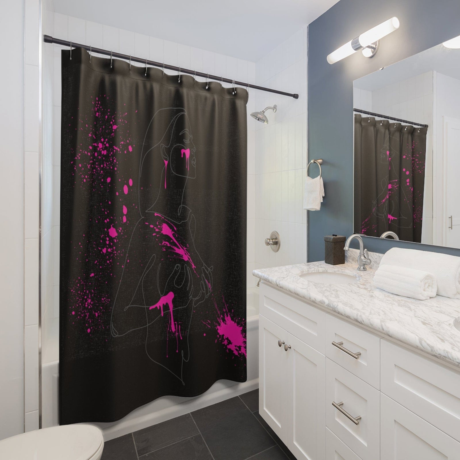 SUBTLE EROTICA - FLUIDITY | 18+ | SHOWER CURTAIN with Hot Pink Accents