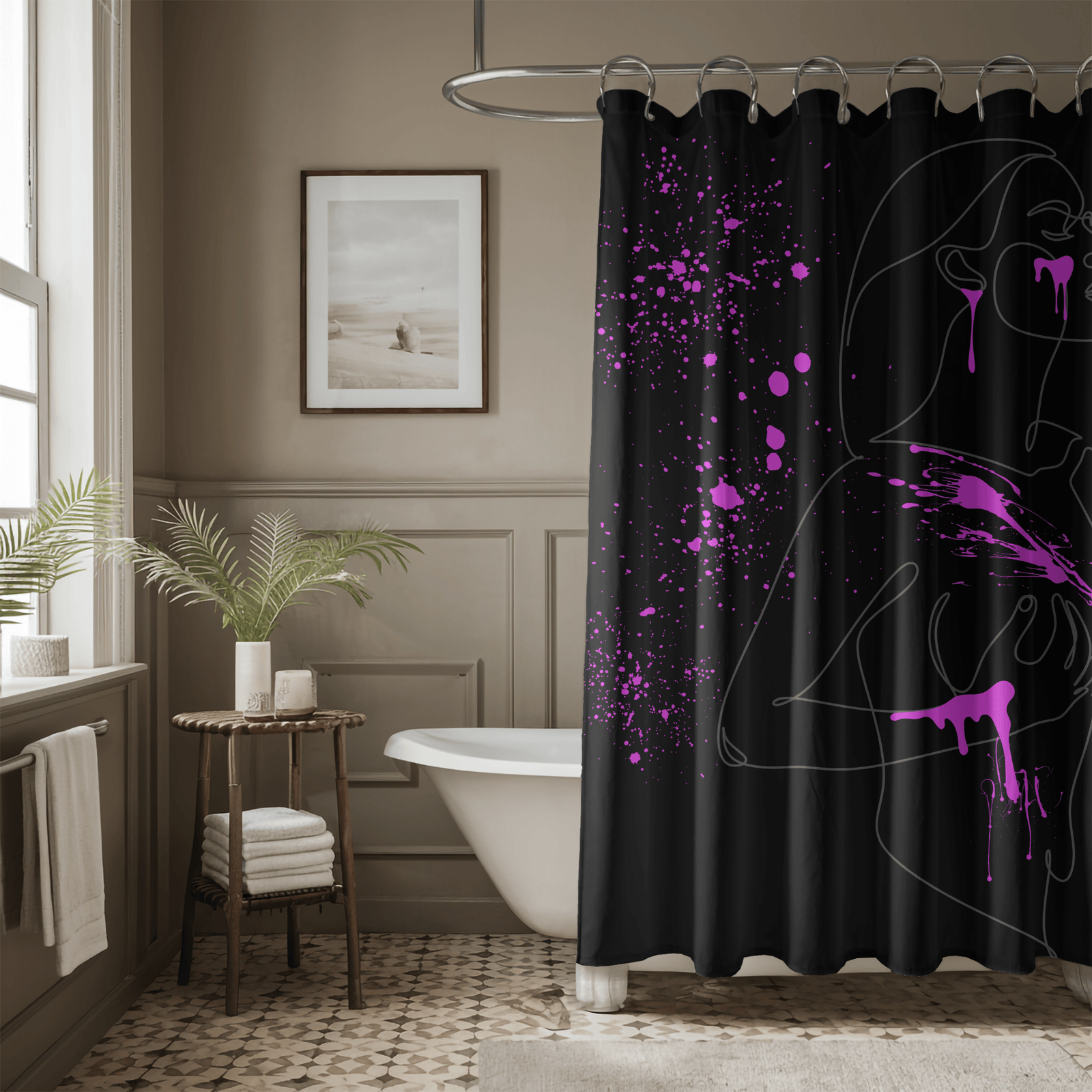 SUBTLE EROTICA - FLUIDITY | 18+ | SHOWER CURTAIN with Fuschia Accents