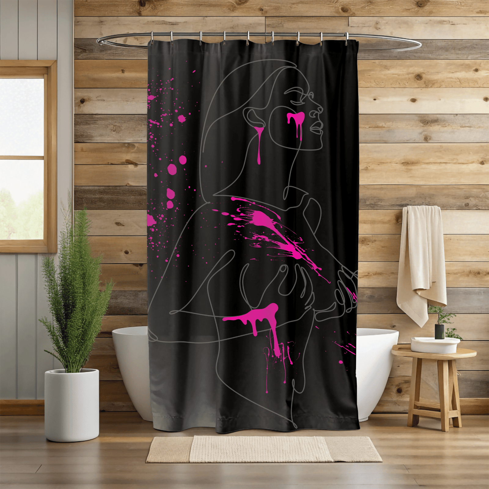 SUBTLE EROTICA - FLUIDITY | 18+ | SHOWER CURTAIN with Hot Pink Accents