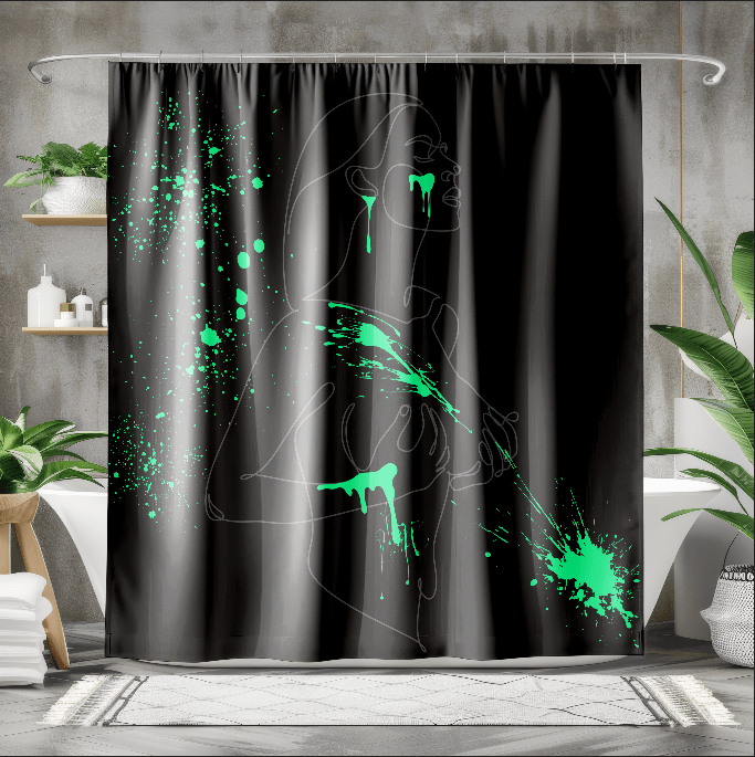 SUBTLE EROTICA - FLUIDITY | 18+ | SHOWER CURTAIN with Green Accents