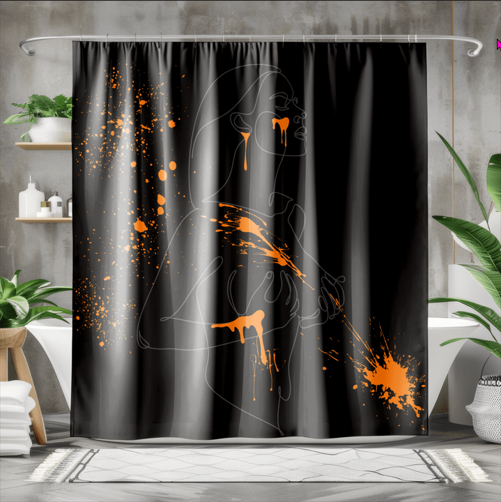 SUBTLE EROTICA - FLUIDITY | 18+ | SHOWER CURTAIN with Orange Accents