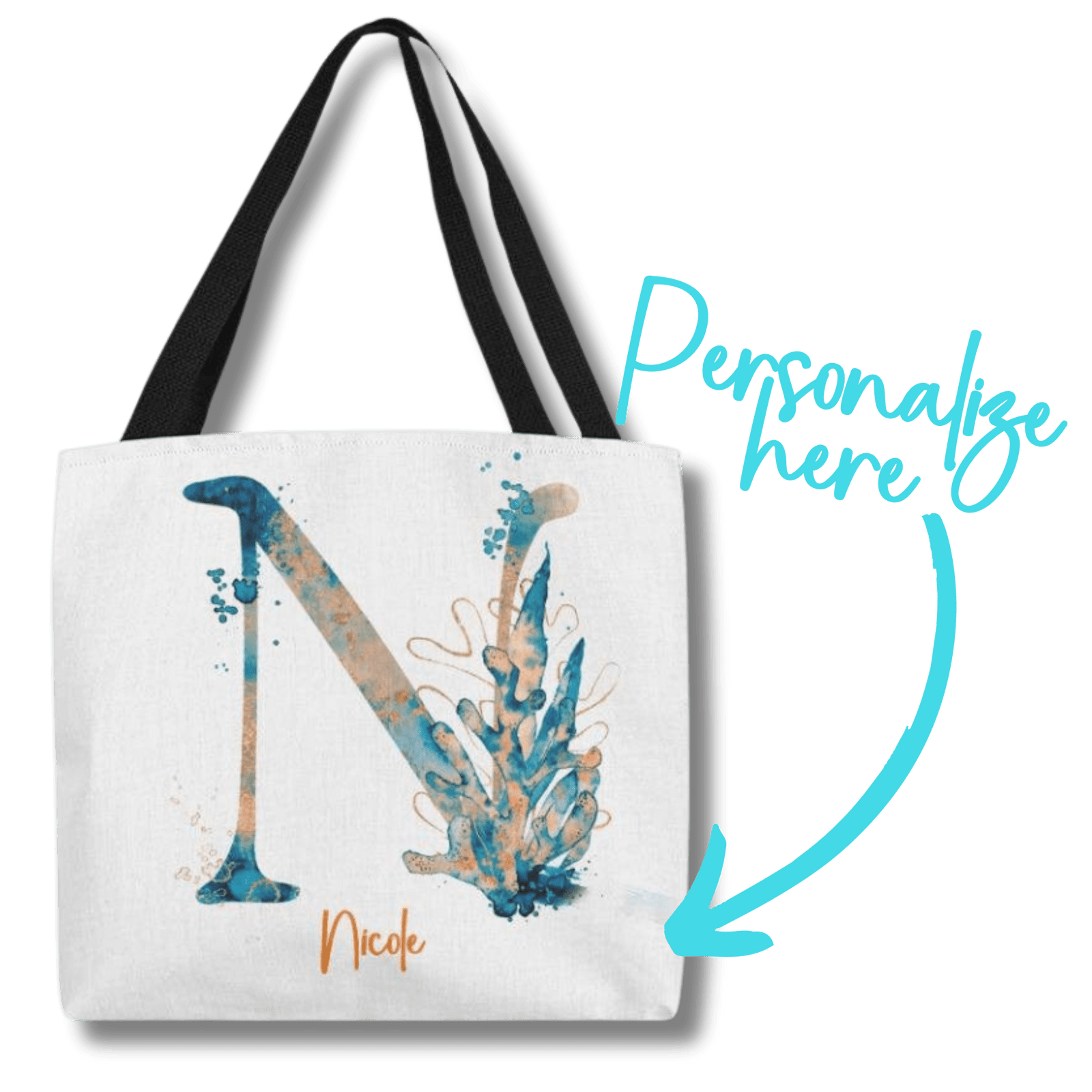 PERSONALIZABLE TOTE BAG | MONOGRAM - N | PERFECT GIFT for NANA, FIANCEE, DAUGHTER