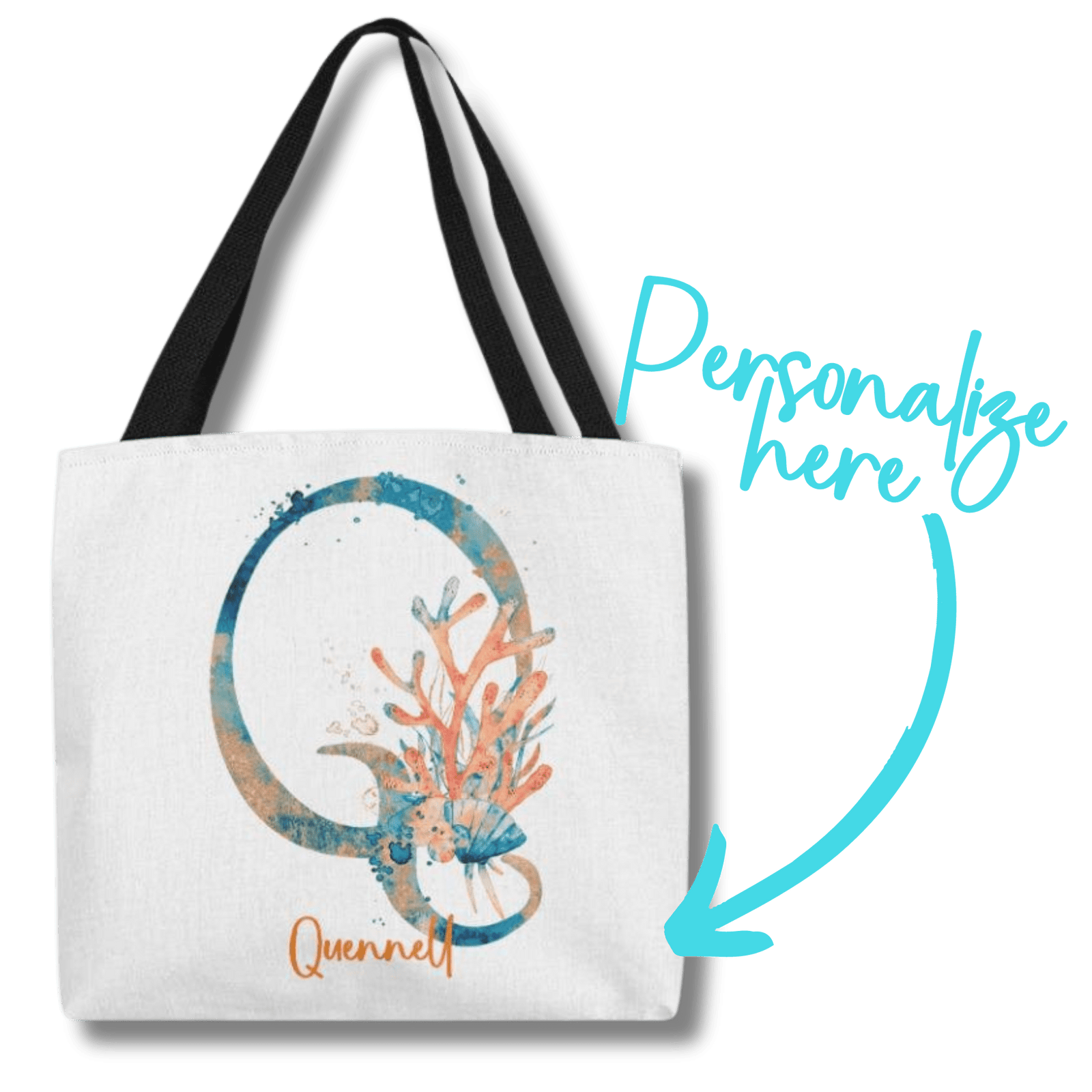 PERSONALIZABLE TOTE BAG | MONOGRAM - Q | PERFECT GIFT for SOULMATE, BFF, TEACHER