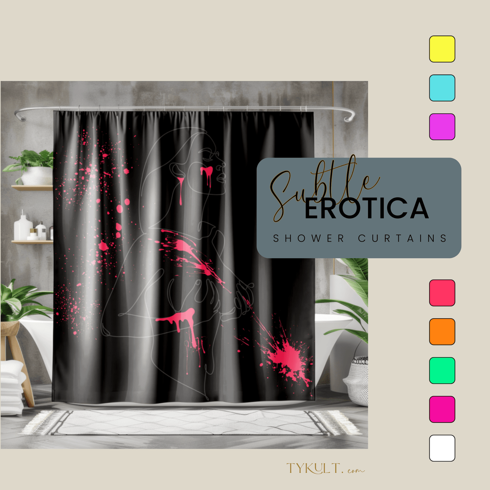 SUBTLE EROTICA - FLUIDITY | 18+ | SHOWER CURTAIN with Red Accents