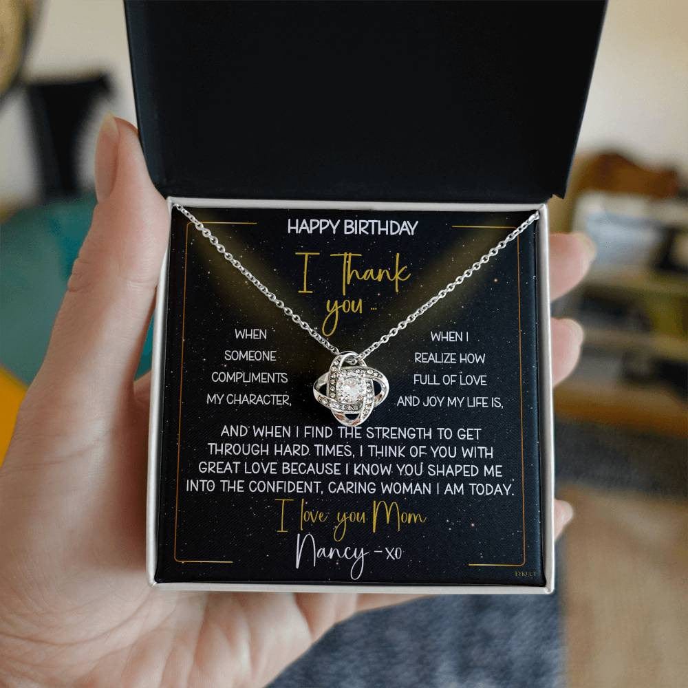 HAPPY BIRTHDAY or MOTHER'S DAY from DAUGHTER | Love Knot Necklace with PERSONALIZABLE Message