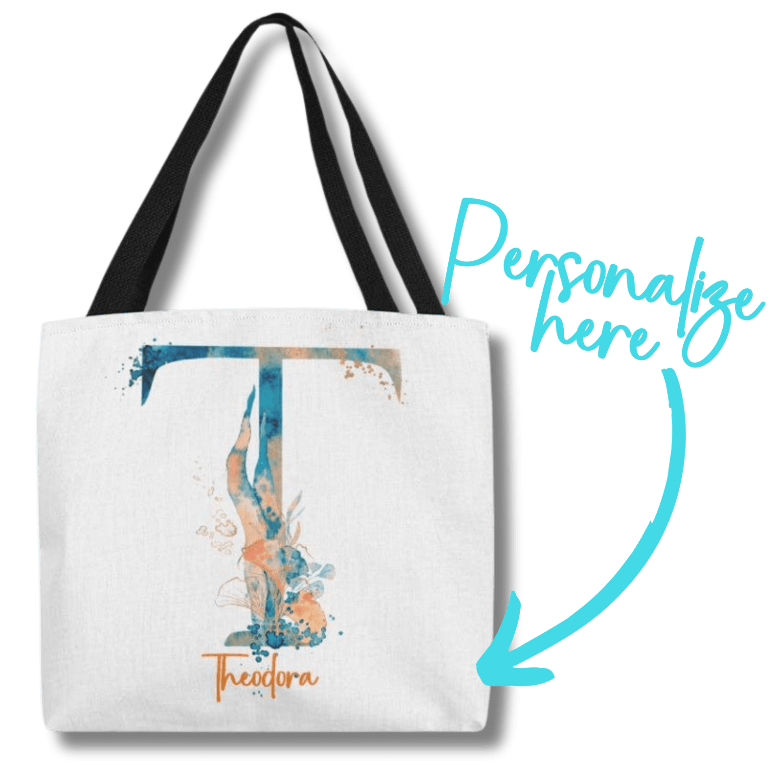 PERSONALIZABLE TOTE BAG | MONOGRAM - T | PERFECT GIFT for TEACHER, MOM, DAUGHTER