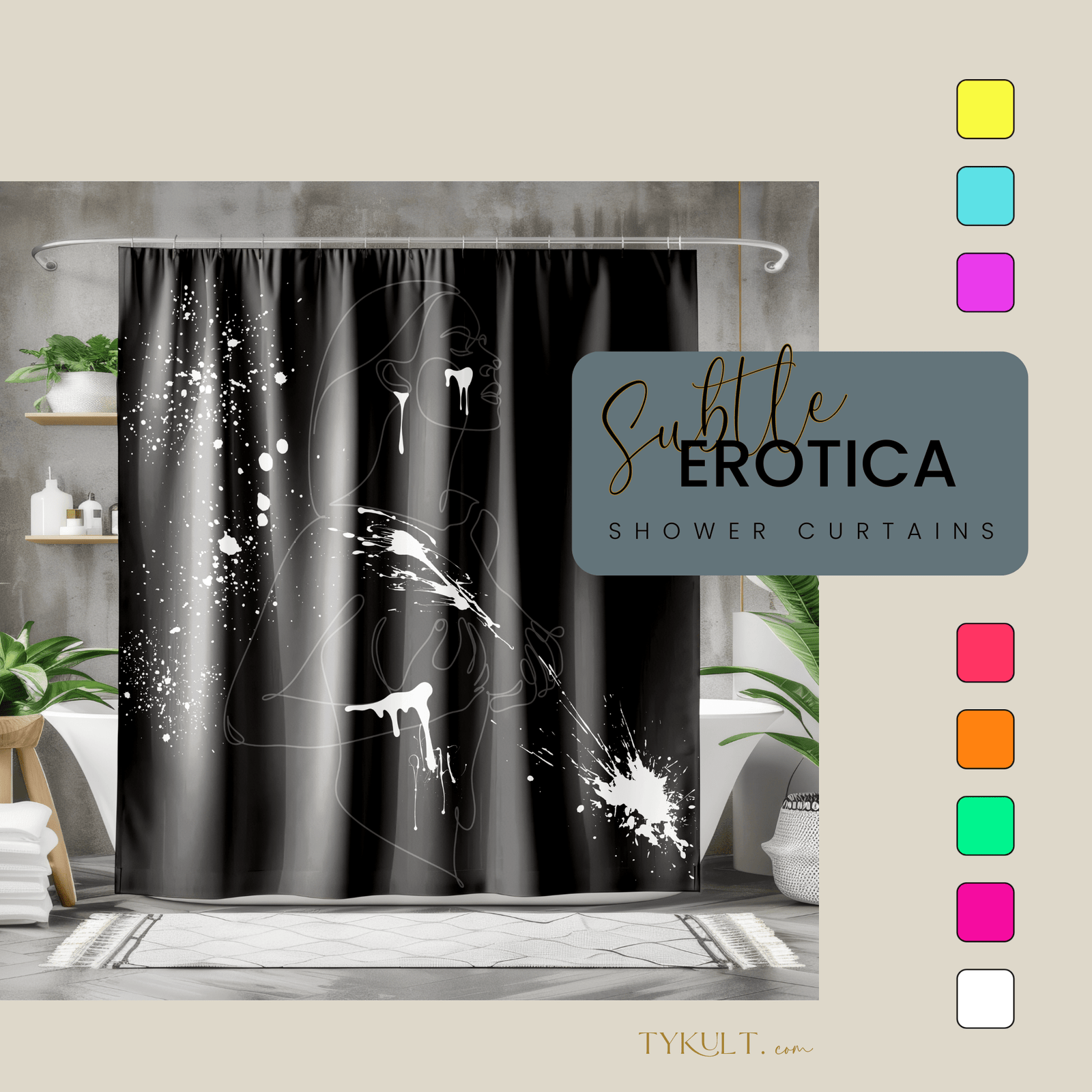 SUBTLE EROTICA - FLUIDITY | 18+ | SHOWER CURTAIN with White Accents
