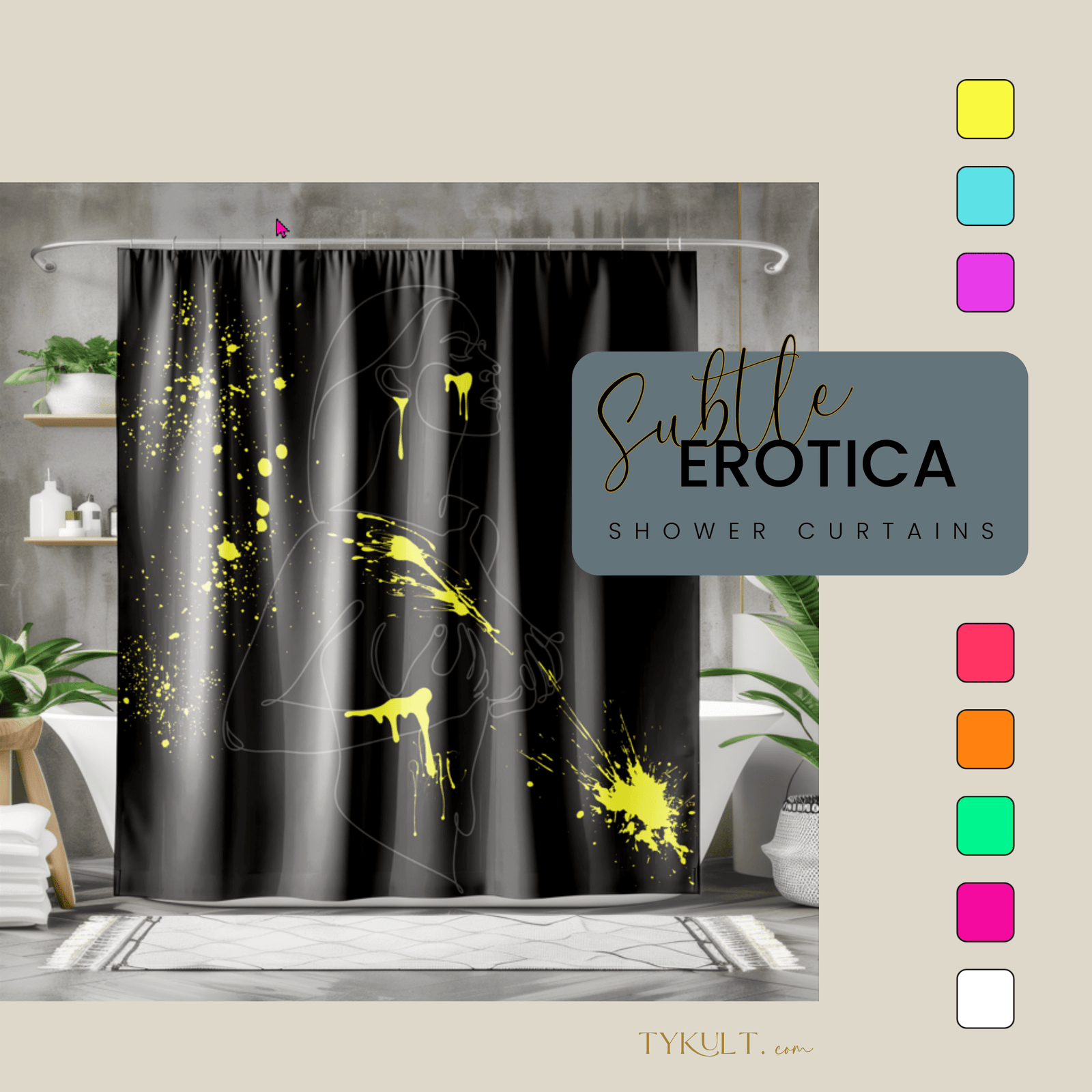 SUBTLE EROTICA - FLUIDITY | 18+ | SHOWER CURTAIN with Yellow Accents