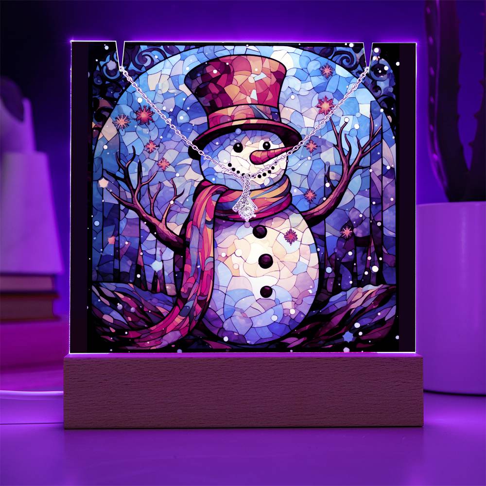 SNOWMAN 5 | 2-for-1 Backlit Christmas Plaque with Alluring Beauty Necklace