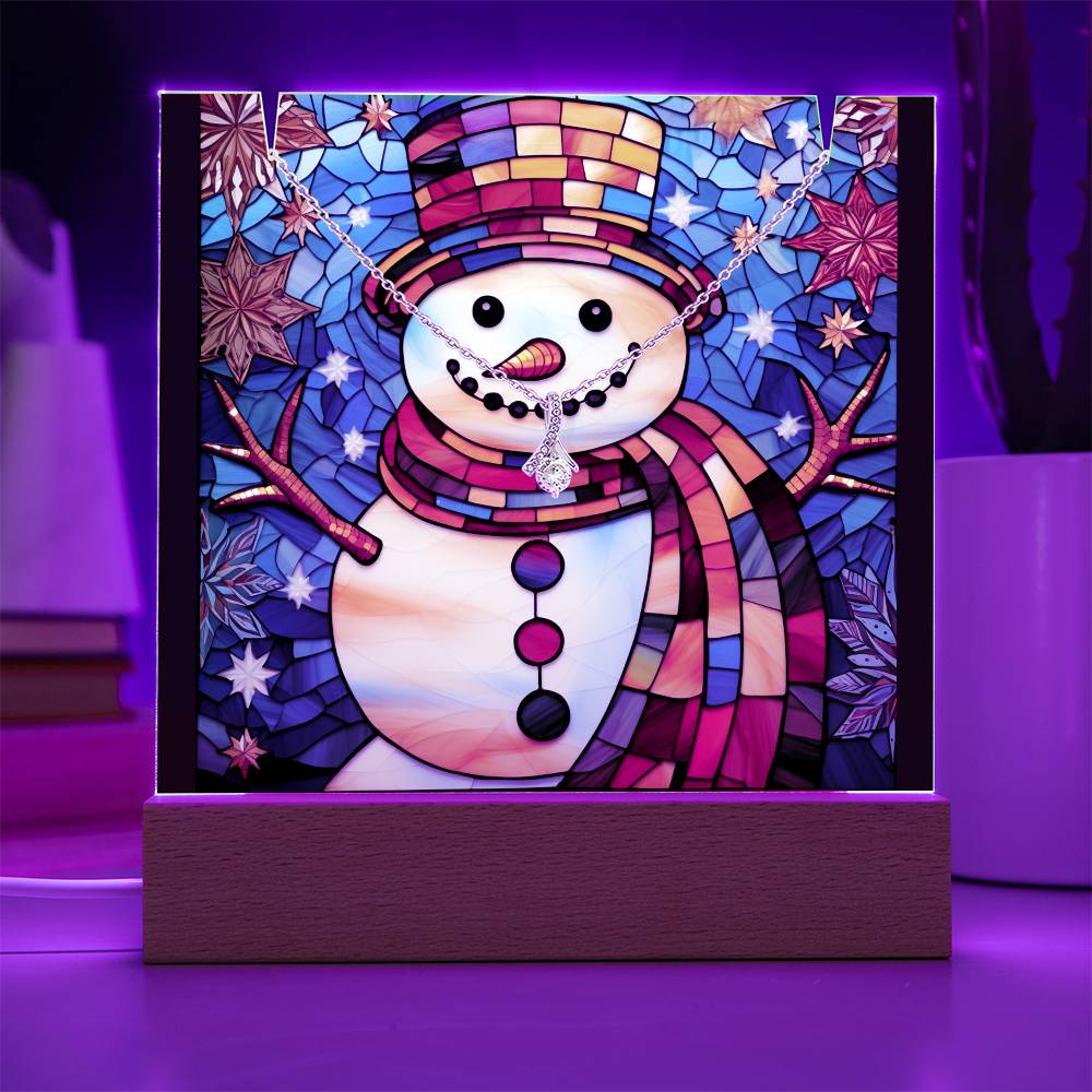 SNOWMAN 4 | 2-for-1 Backlit Christmas Plaque with Alluring Beauty Necklace