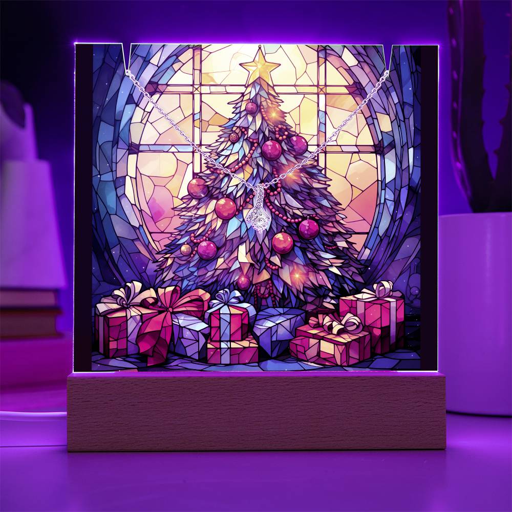 TREE 2 | 2-for-1 Backlit Christmas Plaque with Alluring Beauty Necklace