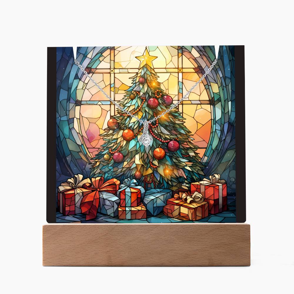 TREE 2 | 2-for-1 Backlit Christmas Plaque with Alluring Beauty Necklace
