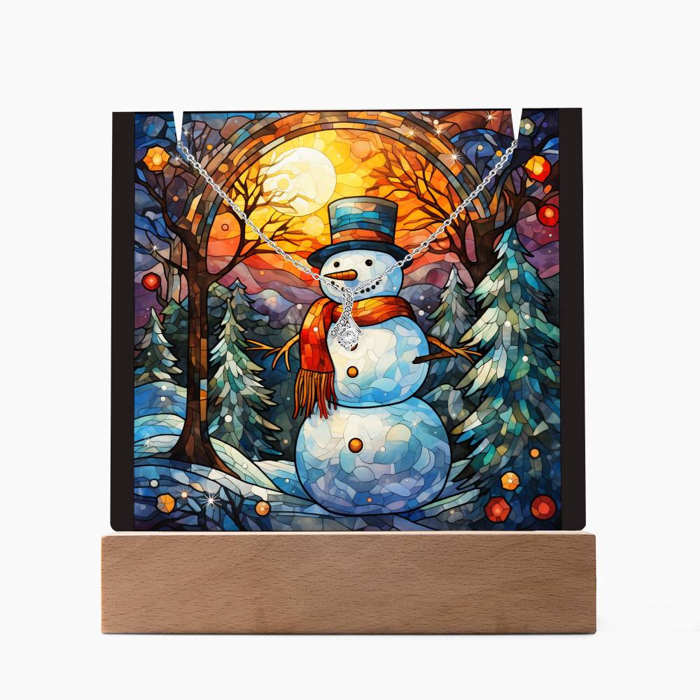 SNOWMAN 1 | 2-for-1 Backlit Christmas Plaque with Alluring Beauty Necklace
