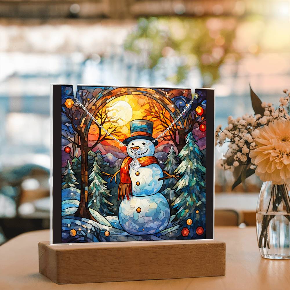 SNOWMAN 1 | 2-for-1 Backlit Christmas Plaque with Alluring Beauty Necklace