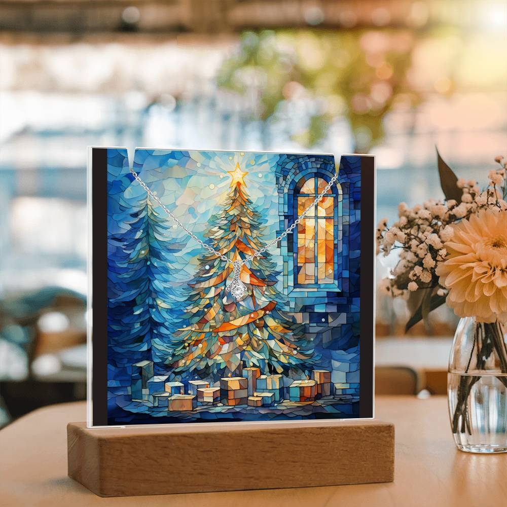 TREE 5 | 2-for-1 Backlit Christmas Plaque with Alluring Beauty Necklace