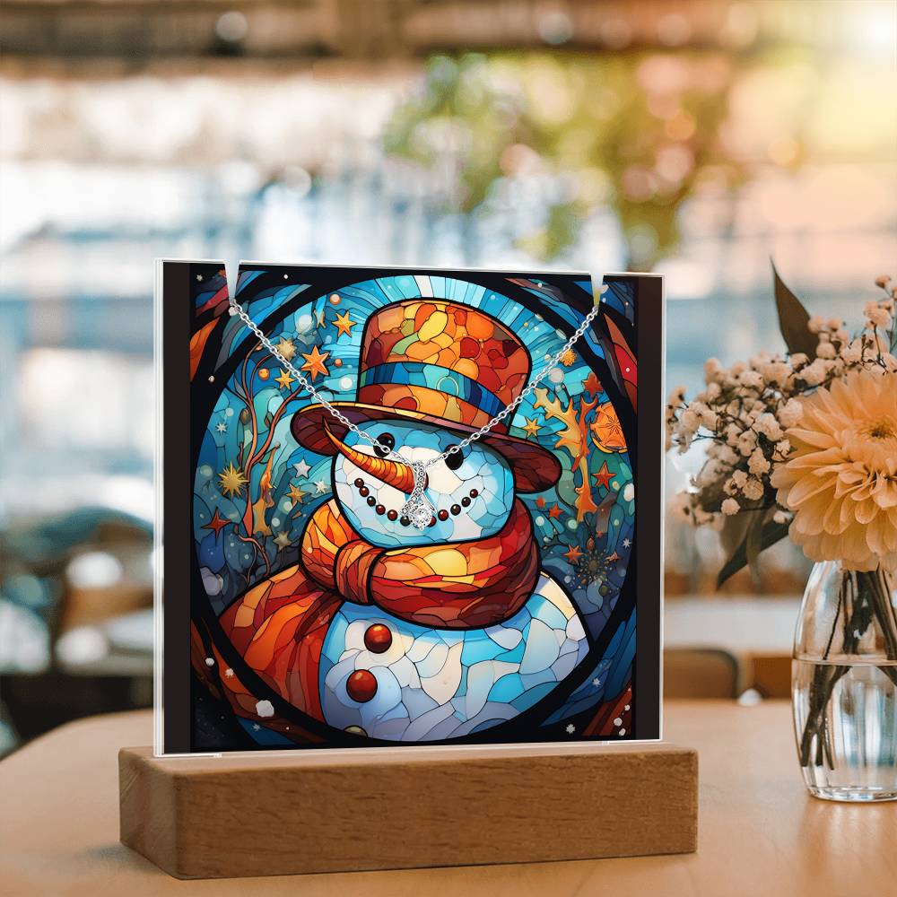 SNOWMAN 3 | 2-for-1 Backlit Christmas Plaque with Alluring Beauty Necklace