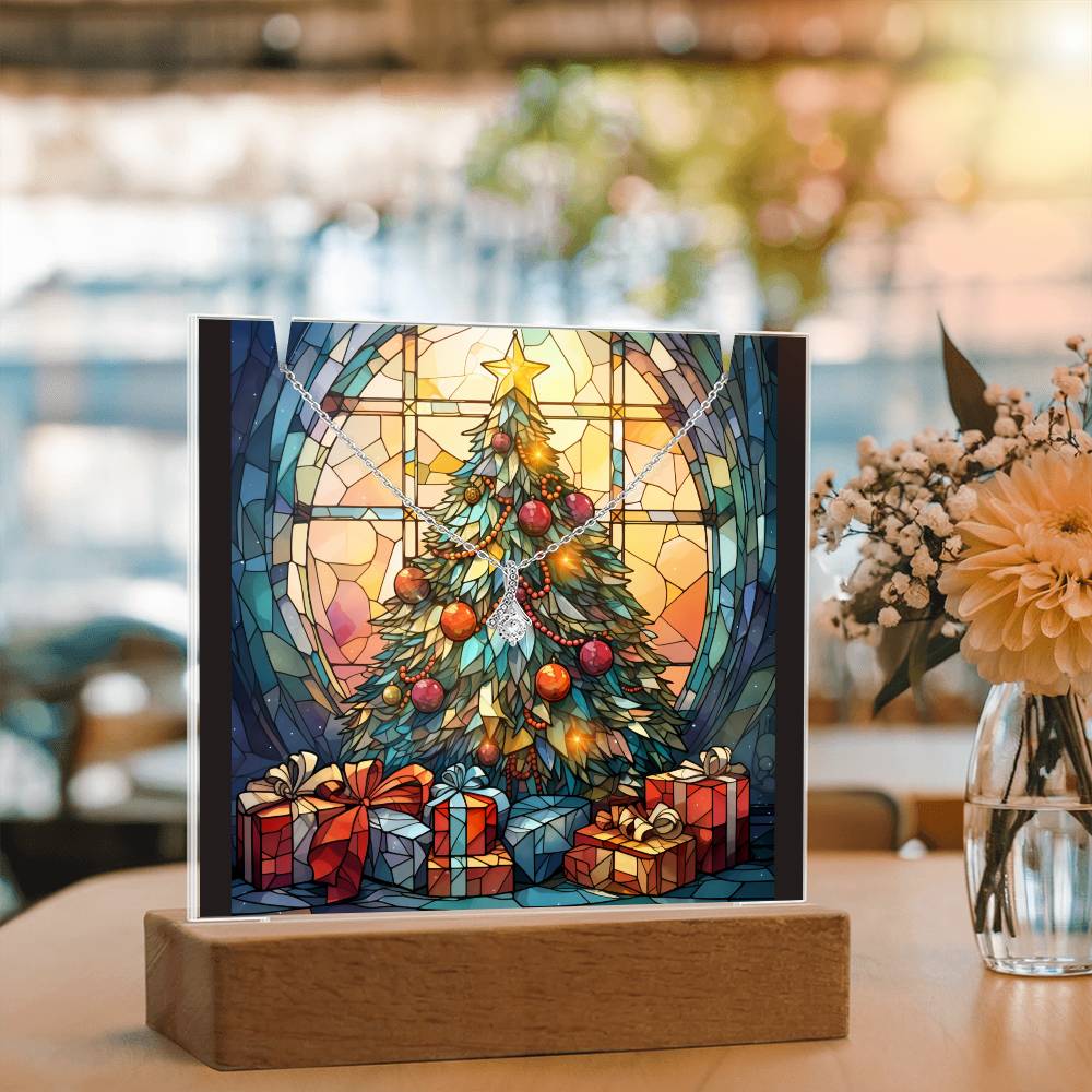 TREE 2 | 2-for-1 Backlit Christmas Plaque with Alluring Beauty Necklace