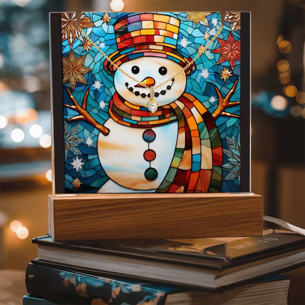 SNOWMAN 4 | 2-for-1 Backlit Christmas Plaque with Alluring Beauty Necklace