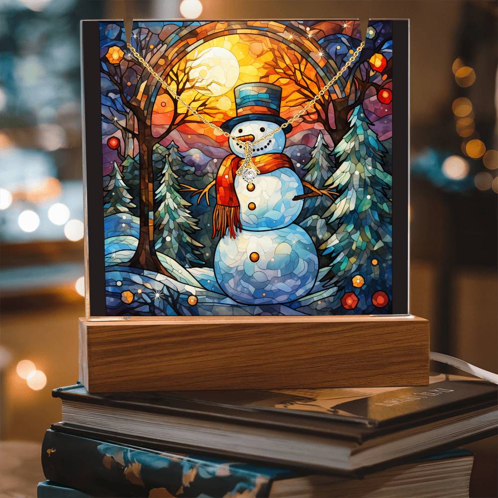 SNOWMAN 1 | 2-for-1 Backlit Christmas Plaque with Alluring Beauty Necklace