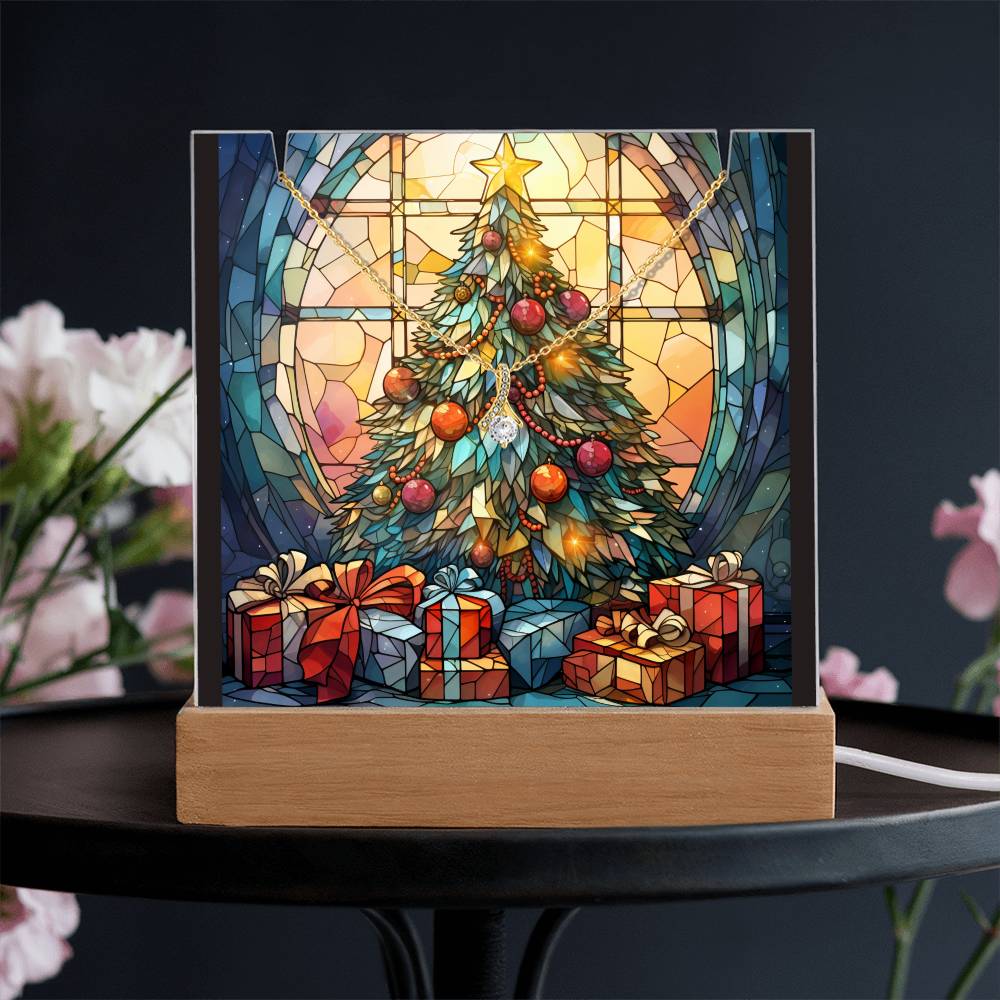 TREE 2 | 2-for-1 Backlit Christmas Plaque with Alluring Beauty Necklace