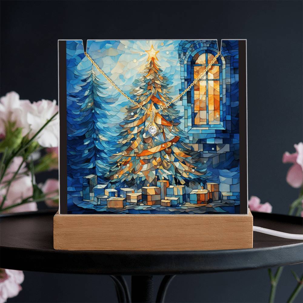 TREE 5 | 2-for-1 Backlit Christmas Plaque with Alluring Beauty Necklace