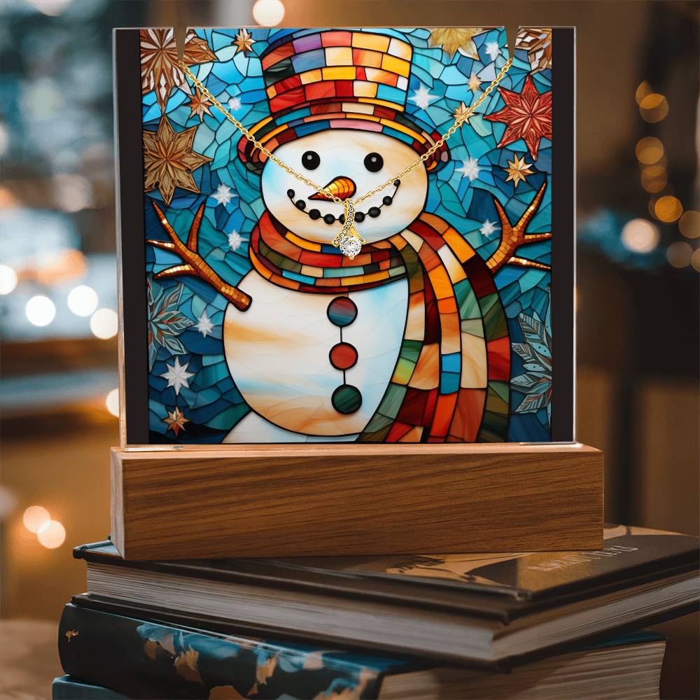 SNOWMAN 4 | 2-for-1 Backlit Christmas Plaque with Alluring Beauty Necklace