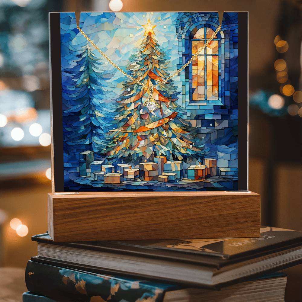 TREE 5 | 2-for-1 Backlit Christmas Plaque with Alluring Beauty Necklace
