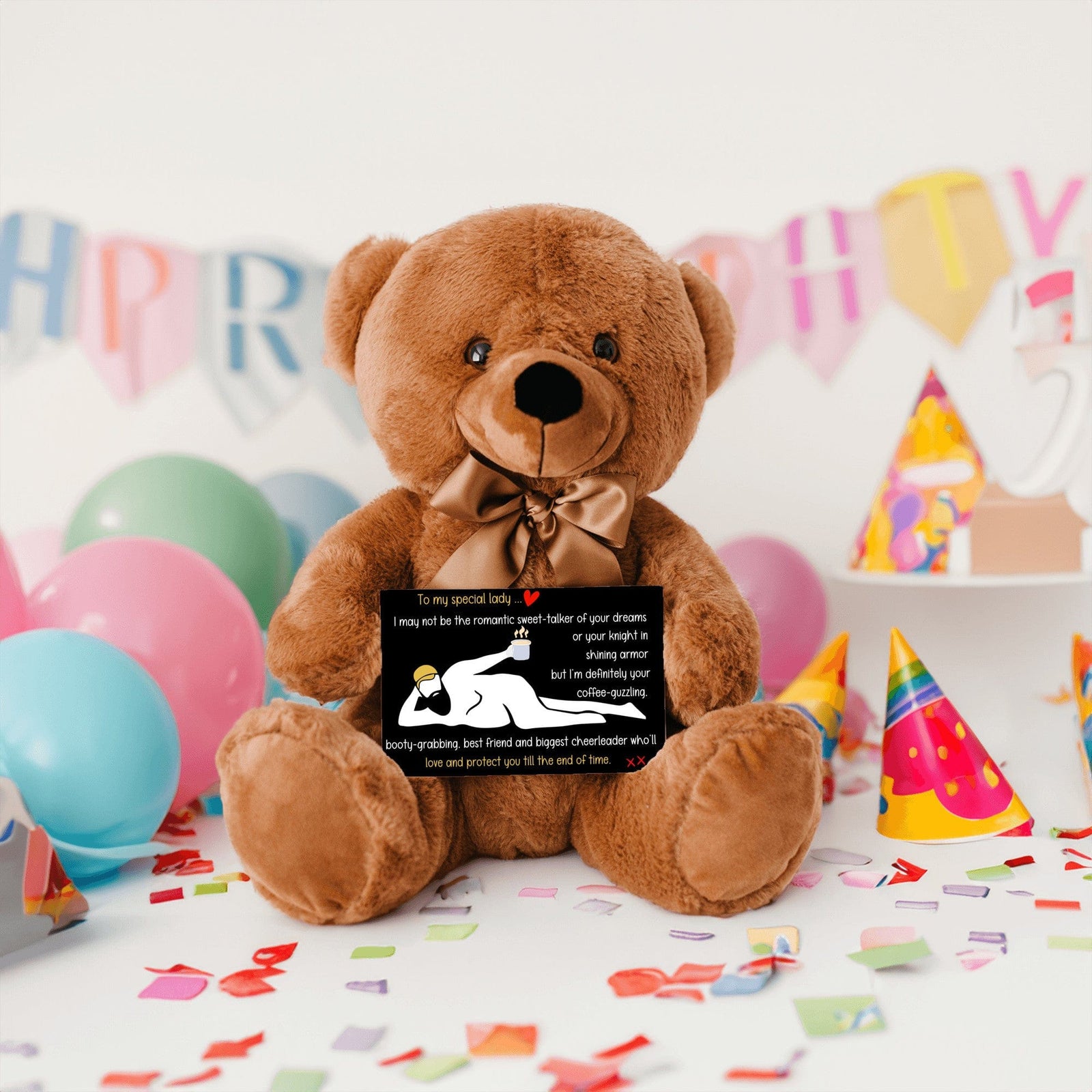 Teddy with COFFEE-GUZZLING message | Hilarious and Romantic Gift for Her