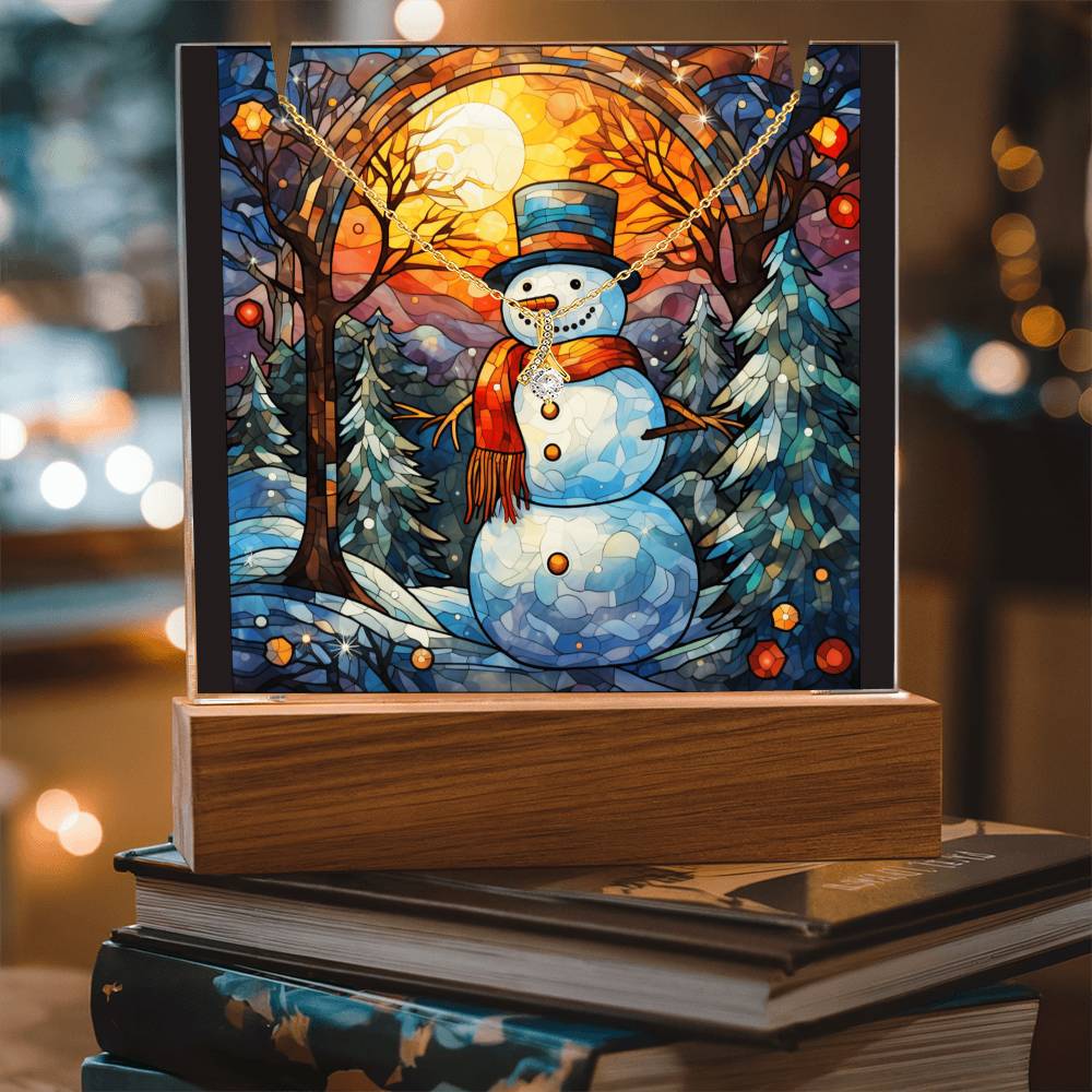 SNOWMAN 1 | 2-for-1 Backlit Christmas Plaque with Alluring Beauty Necklace