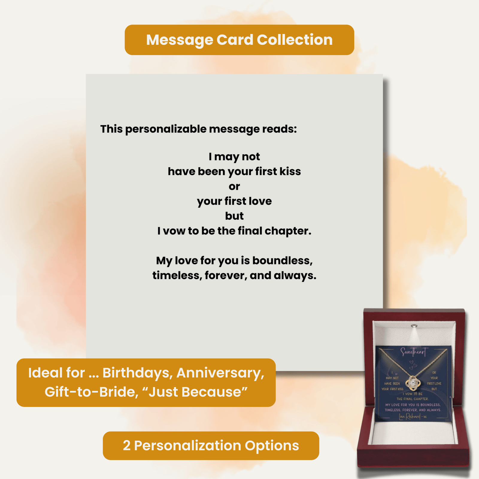 MY LOVE FOR YOU | Love Knot Necklace with PERSONALIZABLE Message | Yellow and White Gold Variants