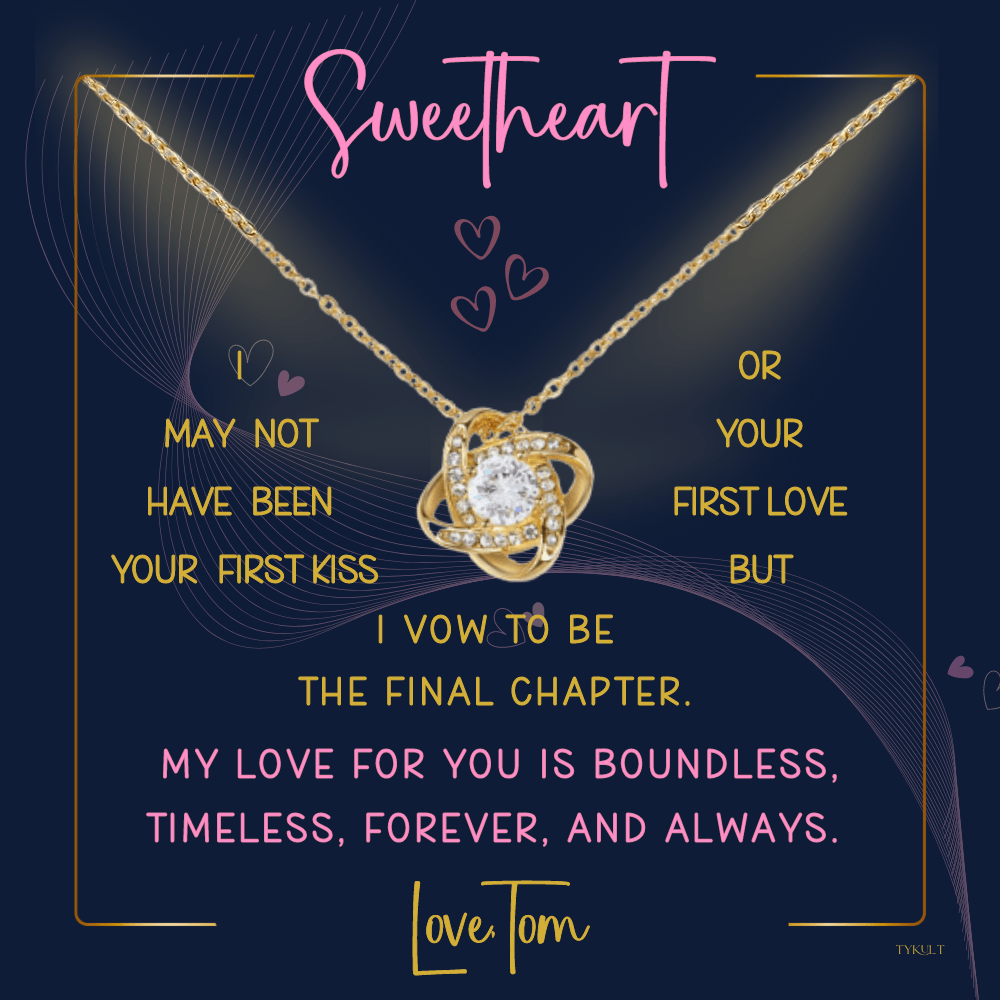 MY LOVE FOR YOU | Love Knot Necklace with PERSONALIZABLE Message | Yellow and White Gold Variants