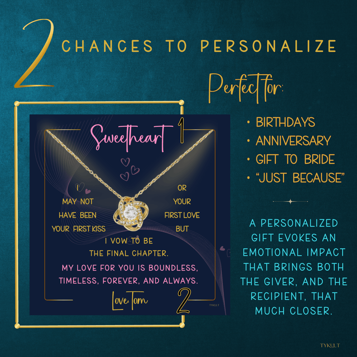 MY LOVE FOR YOU | Love Knot Necklace with PERSONALIZABLE Message | Yellow and White Gold Variants