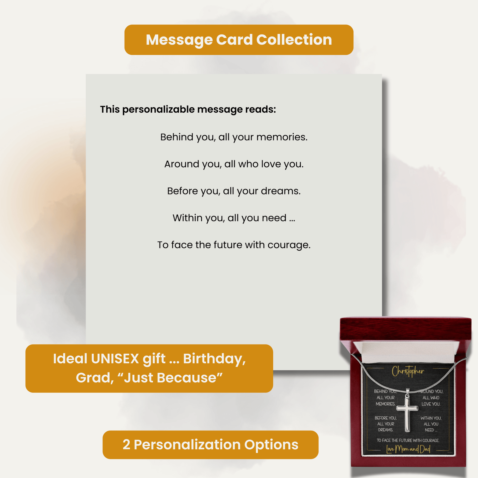 UNISEX - GIFT | Artisan-crafted CROSS NECKLACE with PERSONALIZABLE message