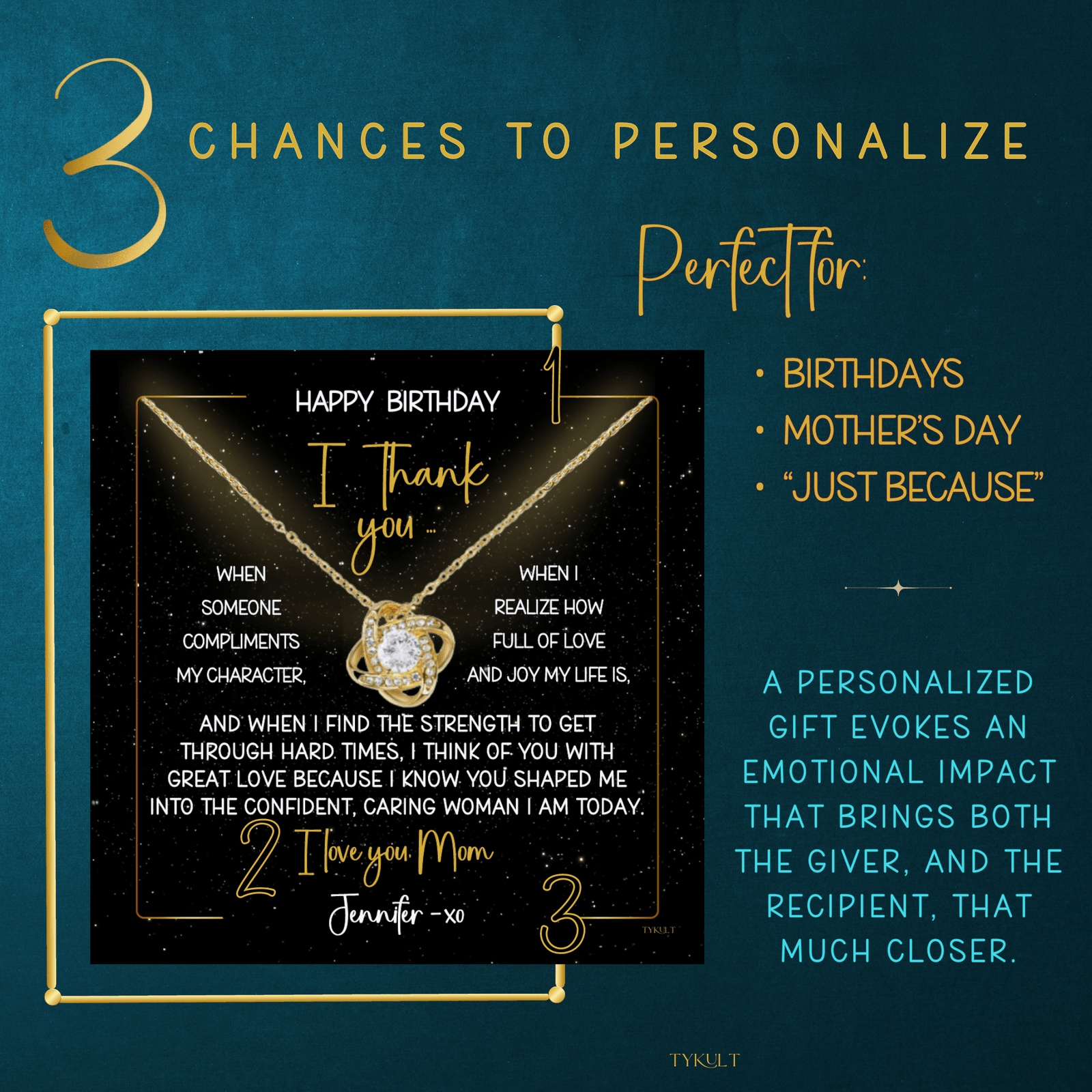 HAPPY BIRTHDAY or MOTHER'S DAY from DAUGHTER | Love Knot Necklace with PERSONALIZABLE Message