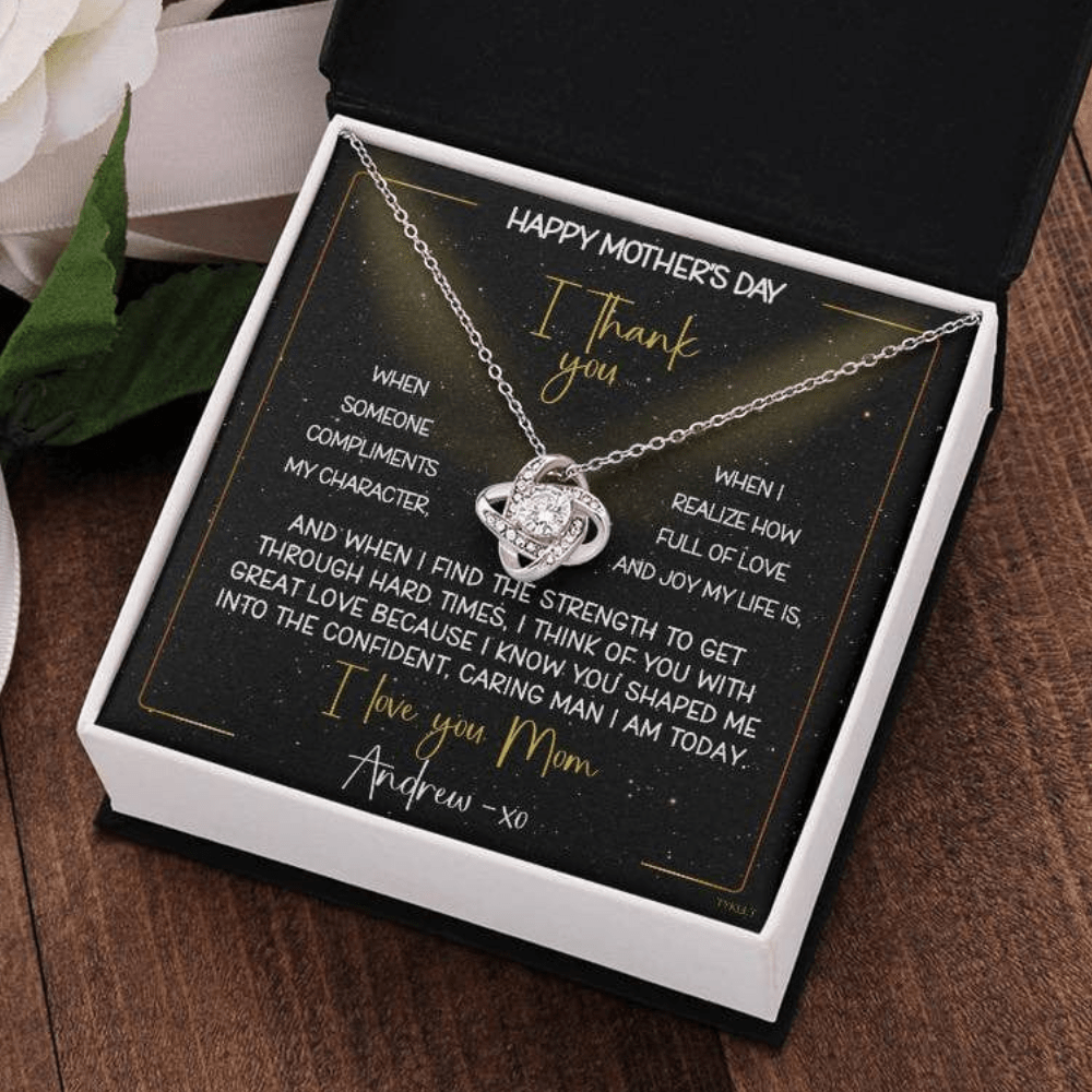 HAPPY BIRTHDAY or MOTHER'S DAY from SON | Love Knot Necklace with PERSONALIZABLE Message