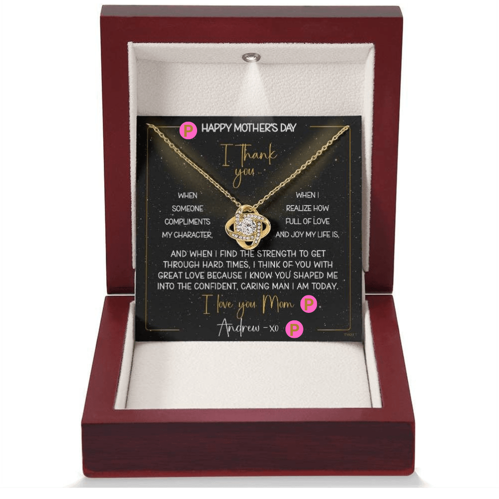 HAPPY MOTHER'S DAY or BIRTHDAY from SON | Love Knot Necklace with PERSONALIZABLE Message