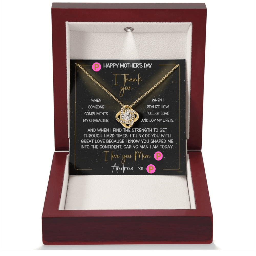 HAPPY BIRTHDAY or MOTHER'S DAY from SON | Love Knot Necklace with PERSONALIZABLE Message