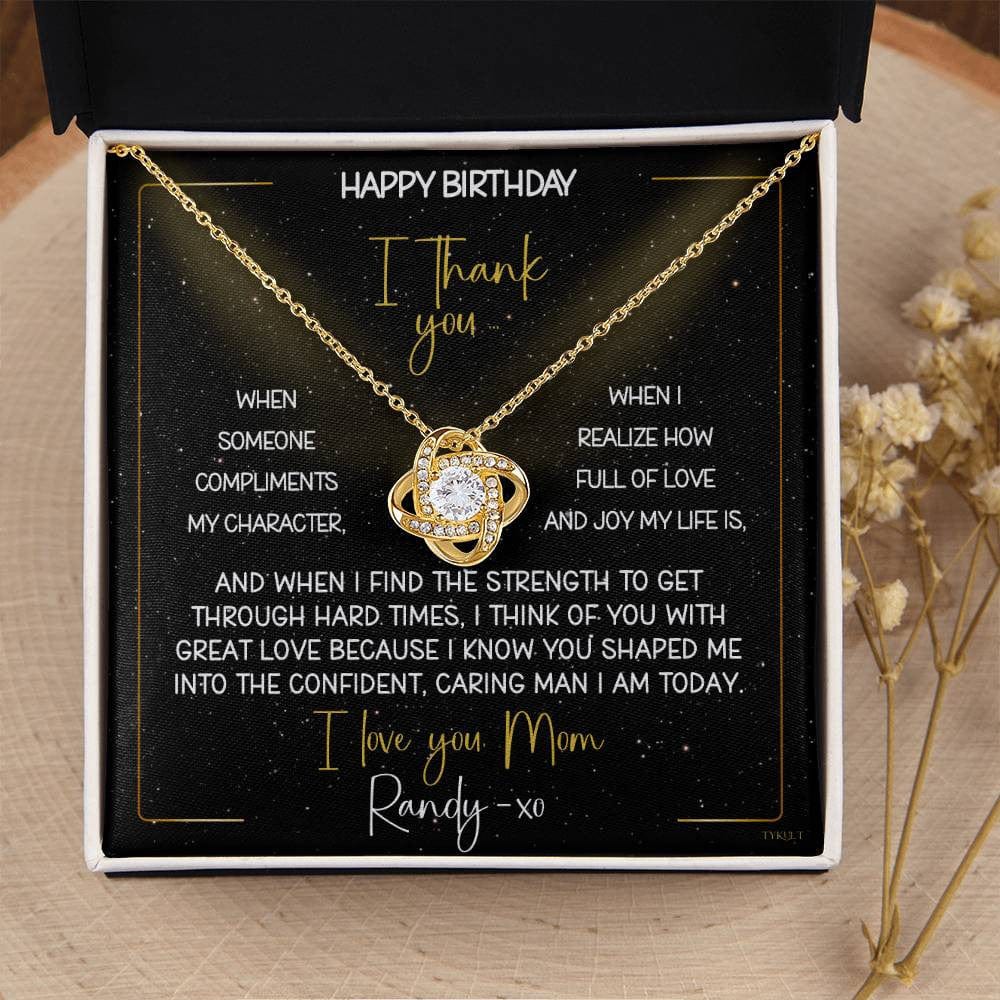 HAPPY BIRTHDAY or MOTHER'S DAY from SON | Love Knot Necklace with PERSONALIZABLE Message