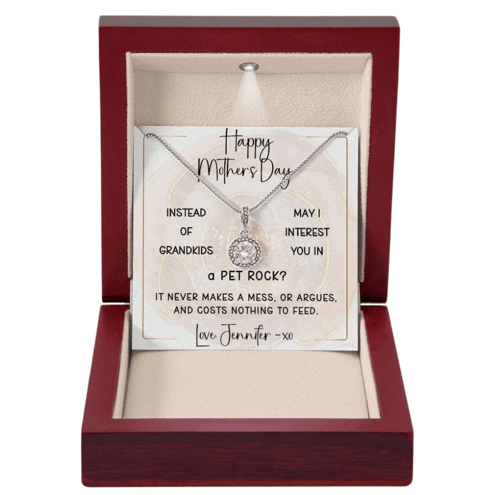 INSTEAD OF GRANDKIDS - PET ROCK | Timeless Necklace with PERSONALIZABLE MESSAGE | Mother's Day - Birthday Gift