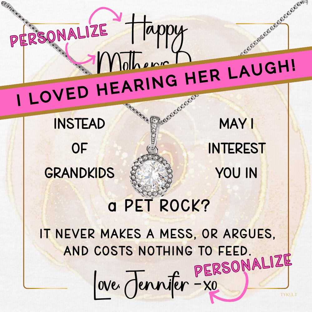 INSTEAD OF GRANDKIDS - PET ROCK | Timeless Necklace with PERSONALIZABLE MESSAGE | Mother's Day - Birthday Gift