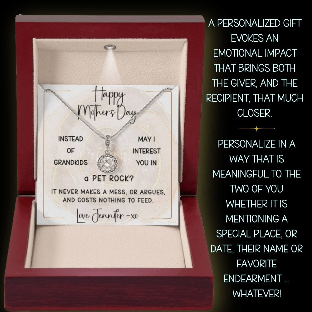 INSTEAD OF GRANDKIDS - PET ROCK | Timeless Necklace with PERSONALIZABLE MESSAGE | Mother's Day - Birthday Gift