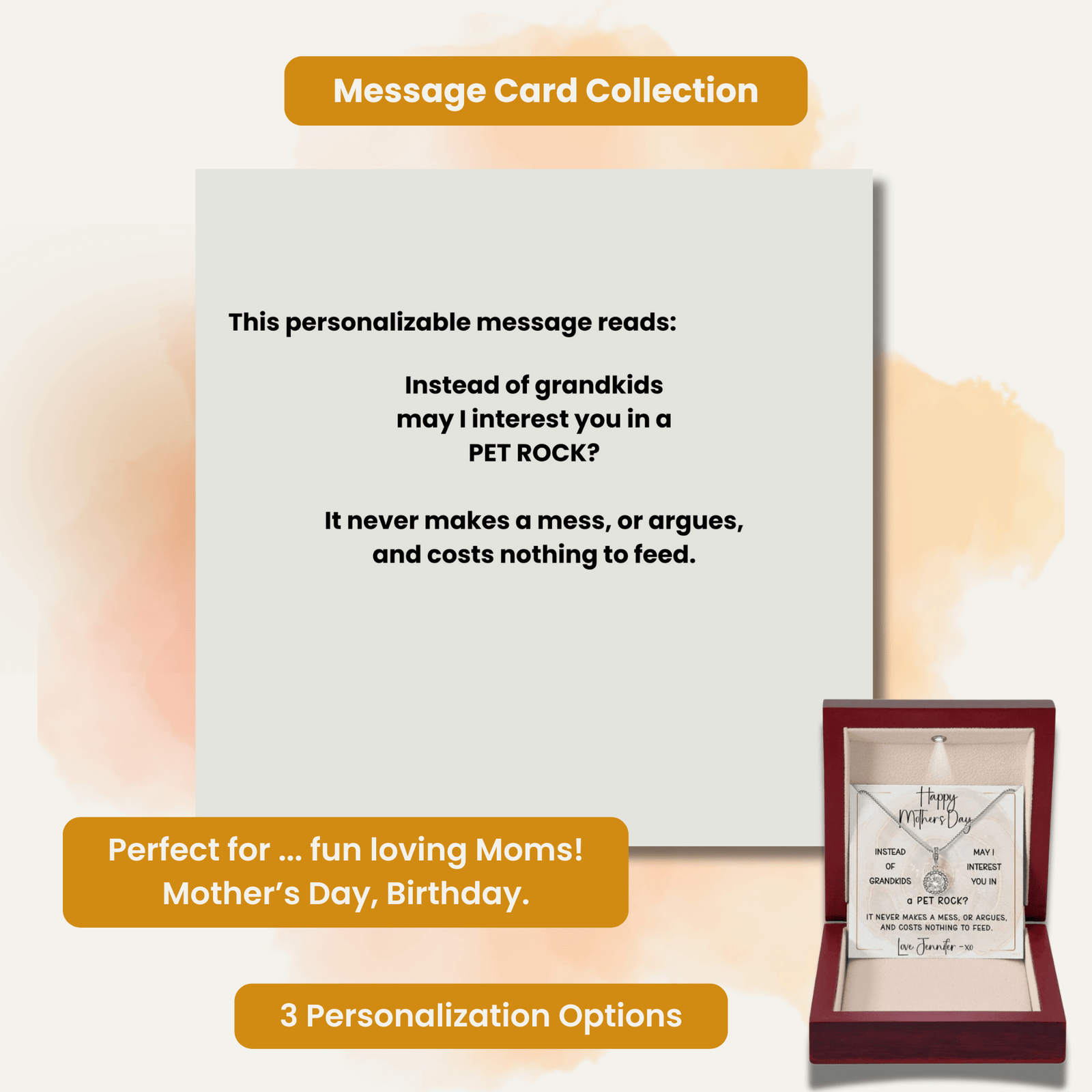 INSTEAD OF GRANDKIDS - PET ROCK | Timeless Necklace with PERSONALIZABLE MESSAGE | Mother's Day - Birthday Gift