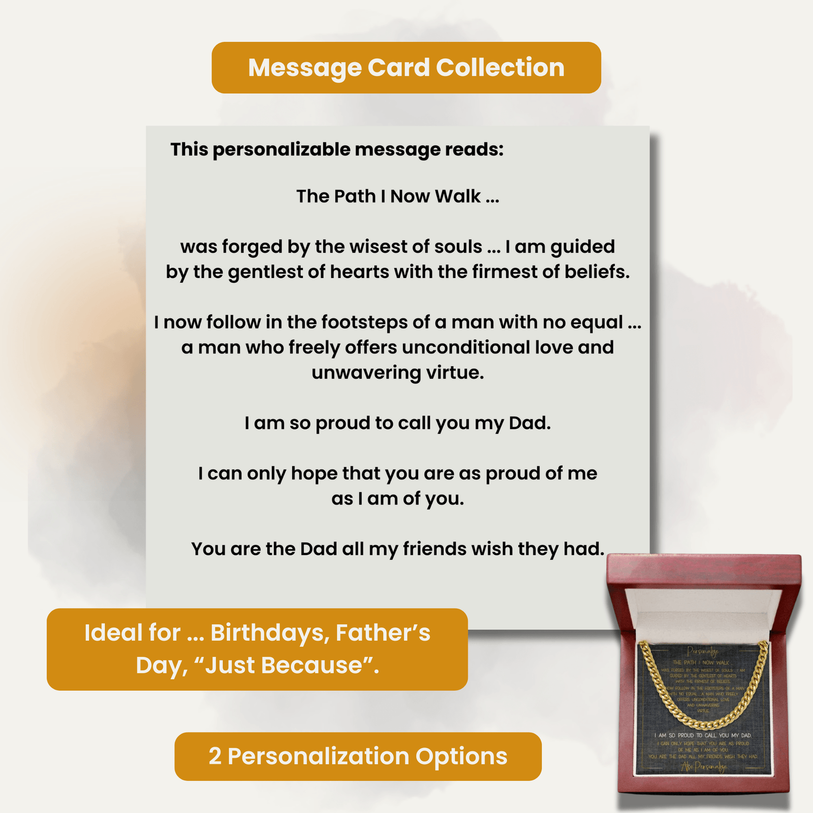 For DAD or STEPDAD | BIRTHDAY - FATHER'S DAY | Heartwarming Message with Cuban Link Chain