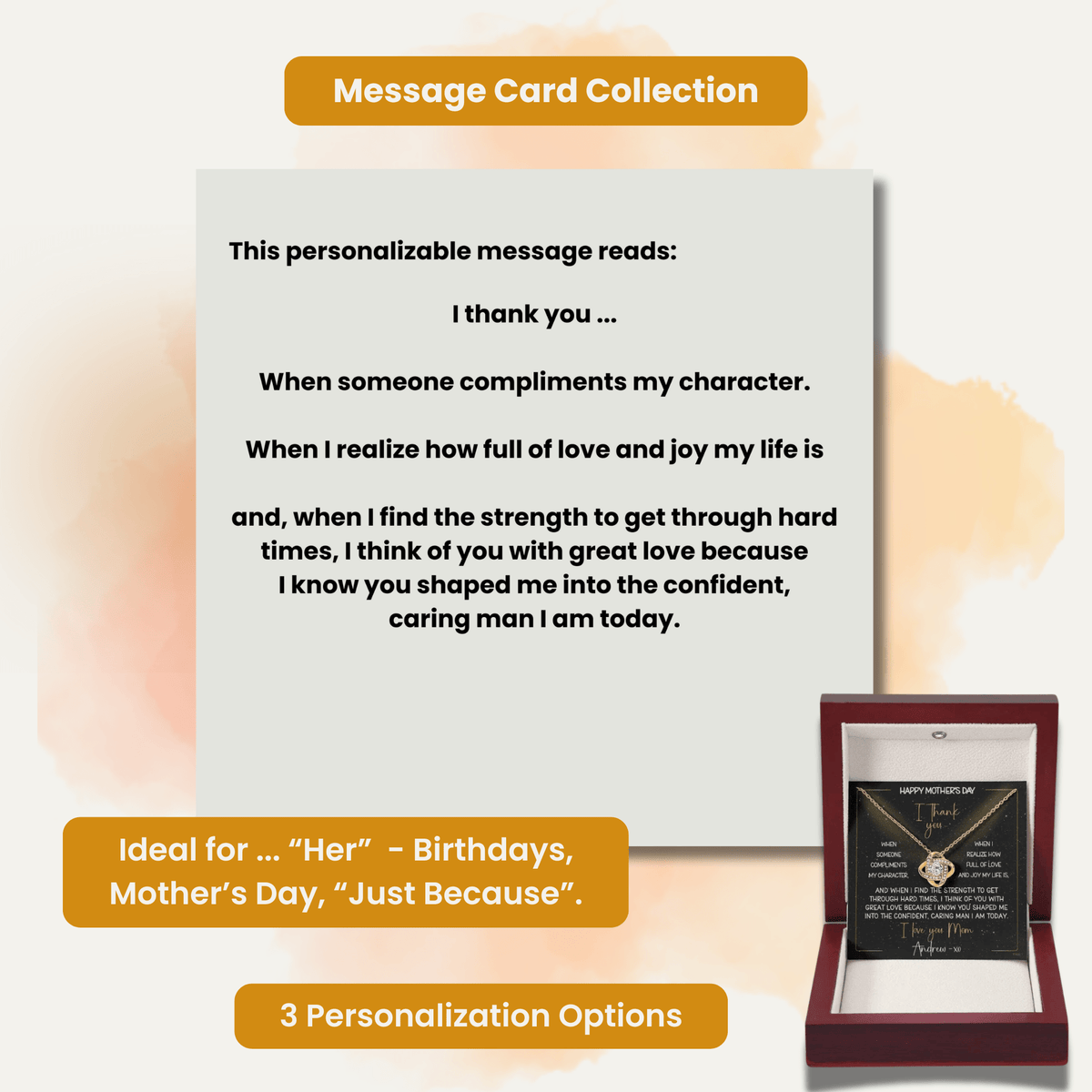 HAPPY BIRTHDAY or MOTHER&#39;S DAY from SON | Love Knot Necklace with PERSONALIZABLE Message