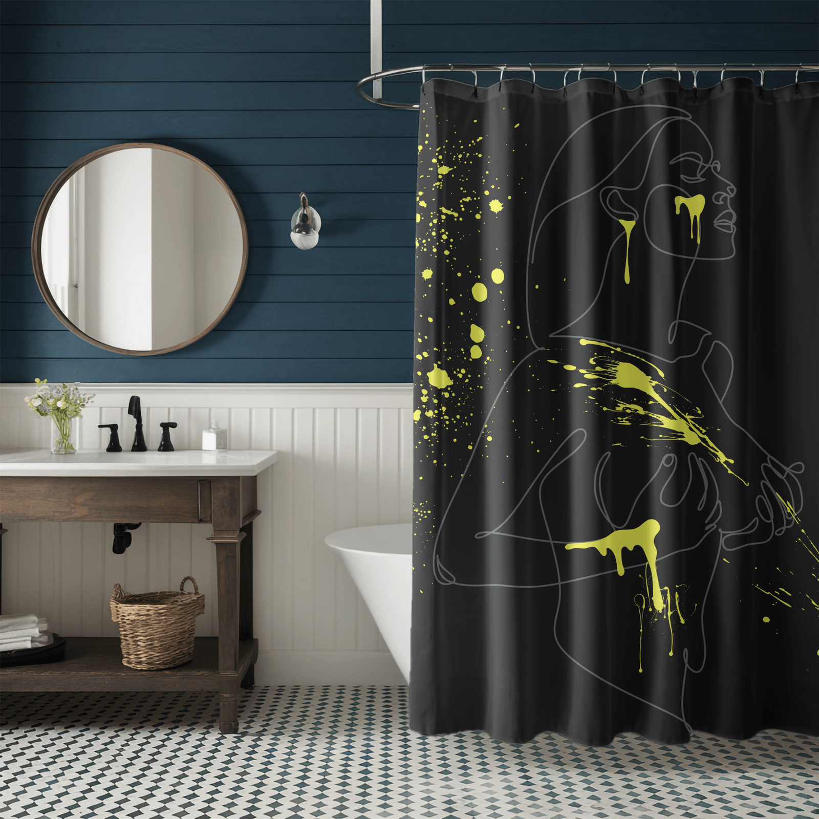 SUBTLE EROTICA - FLUIDITY | 18+ | SHOWER CURTAIN with Yellow Accents