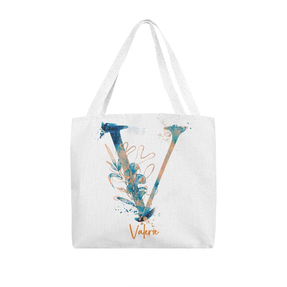 PERSONALIZABLE TOTE BAG | MONOGRAM - V | PERFECT GIFT for FIANCEE, WIFE, DAUGHTER