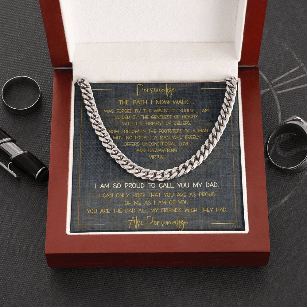 For DAD or STEPDAD | BIRTHDAY - FATHER'S DAY | Heartwarming Message with Cuban Link Chain