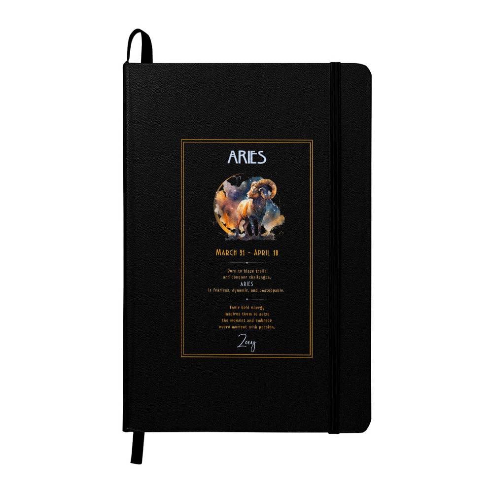 Aries astrology gift journal featuring a cosmic black-and-gold cover, deep insights, and elegant design